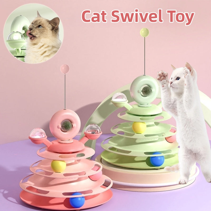 Four-level ball track tower for cats home alone