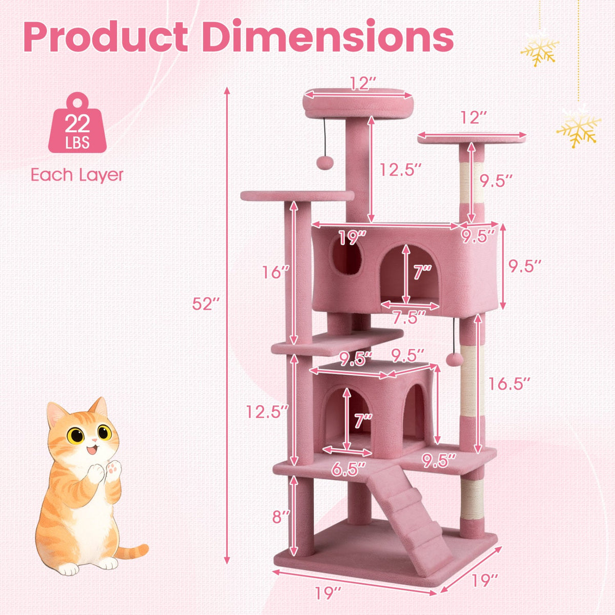 52" Cat Tree with 2 Caves