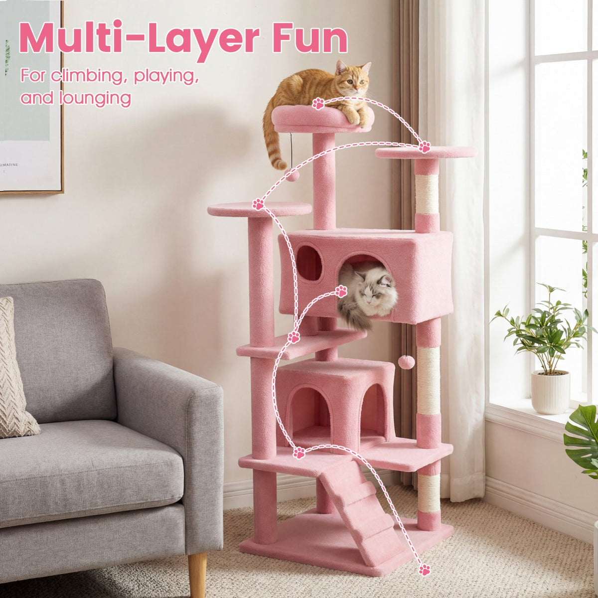 52" Cat Tree with 2 Caves