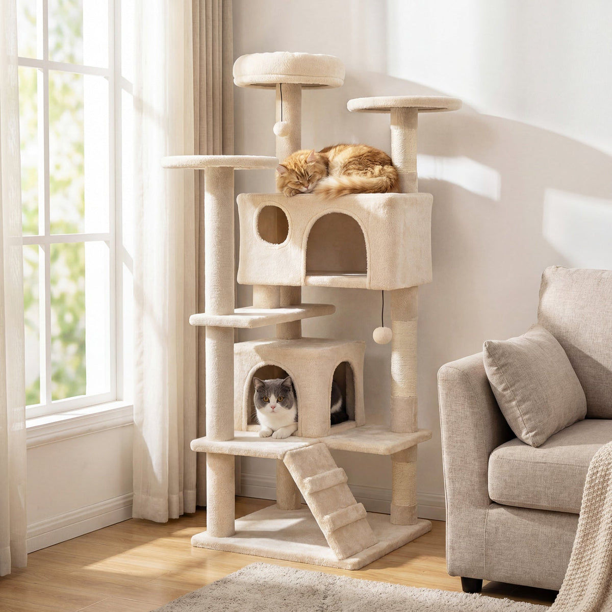 52" Cat Tree with 2 Caves