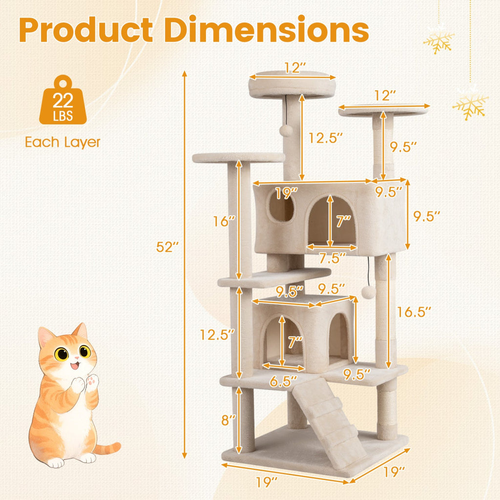 52" Cat Tree with 2 Caves