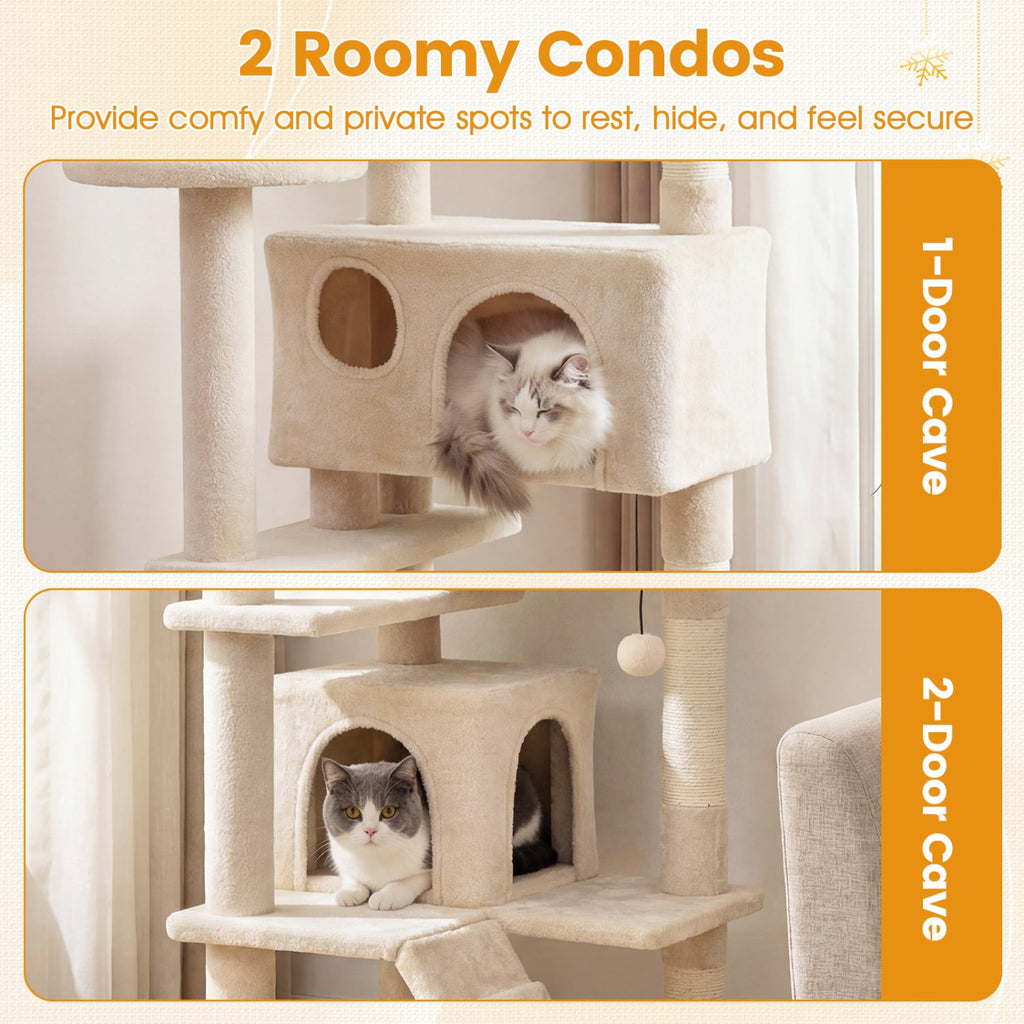 52" Cat Tree with 2 Caves