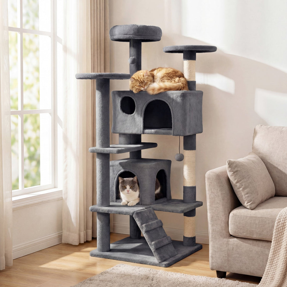 52" Cat Tree with 2 Caves