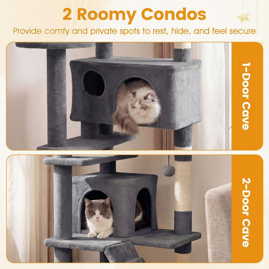 52" Cat Tree with 2 Caves