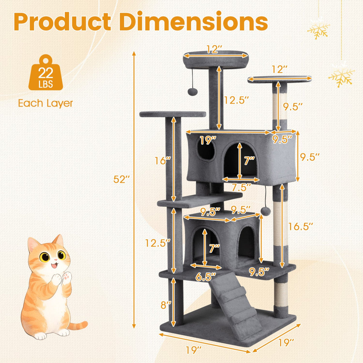 52" Cat Tree with 2 Caves