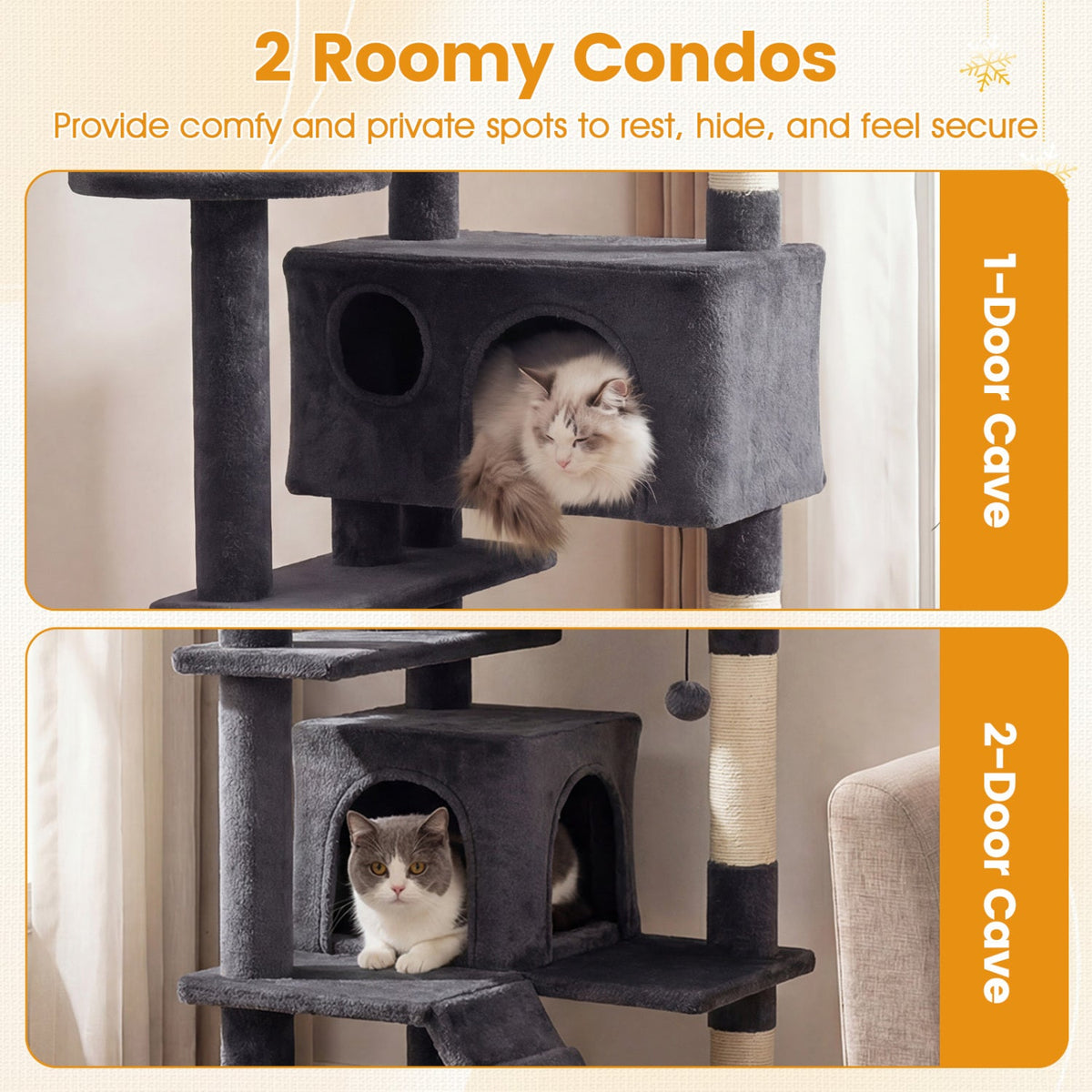 52" Cat Tree with 2 Caves