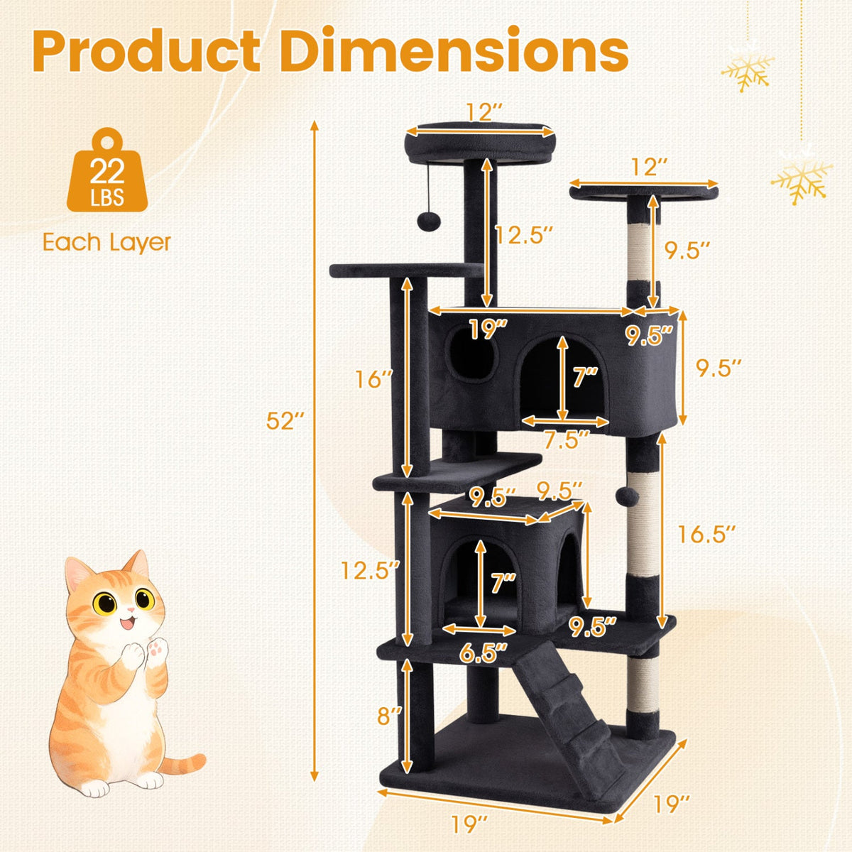 52" Cat Tree with 2 Caves