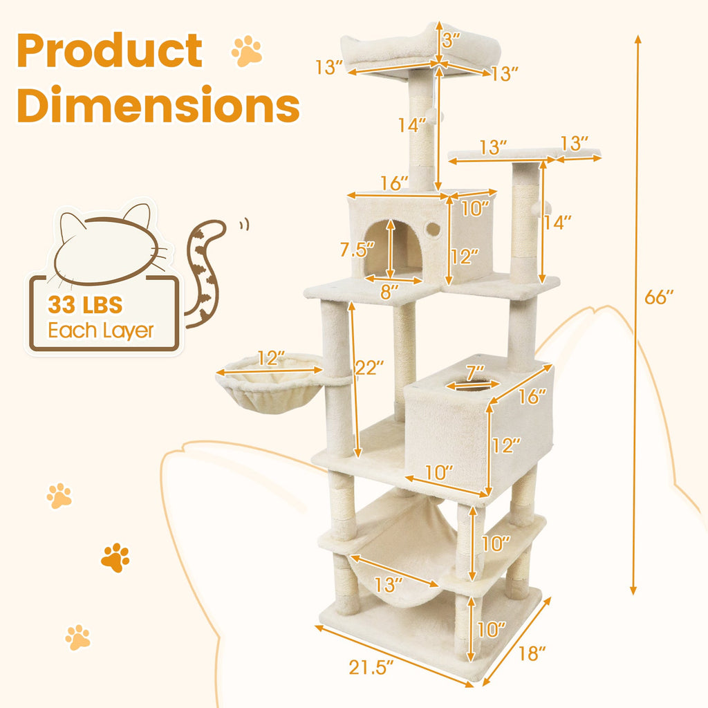 66" Cat Tree with 2 Condos