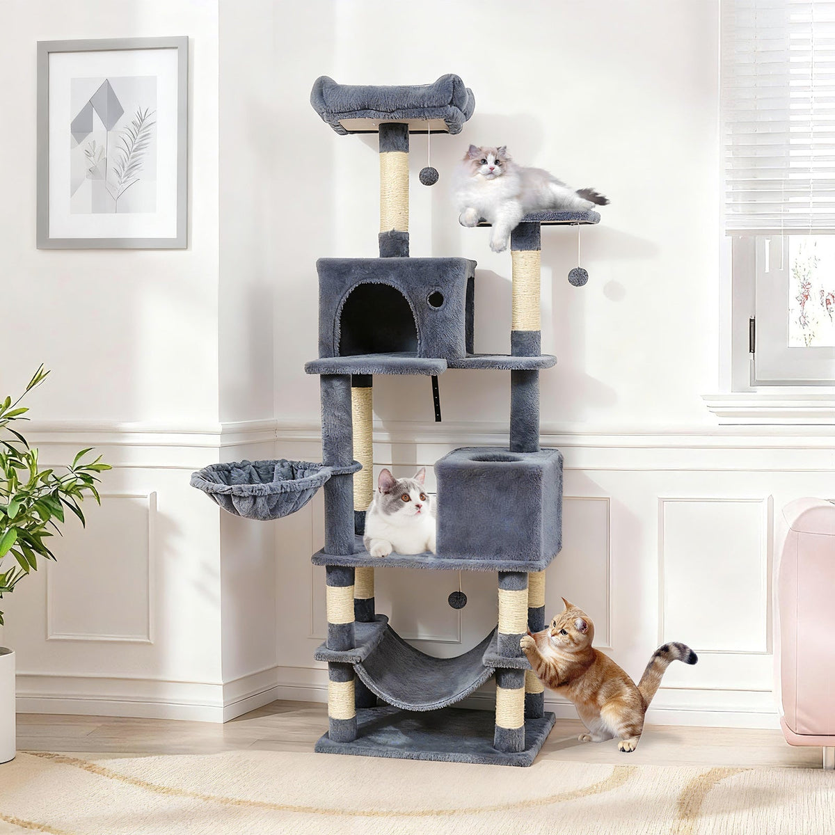 66" Cat Tree with 2 Condos