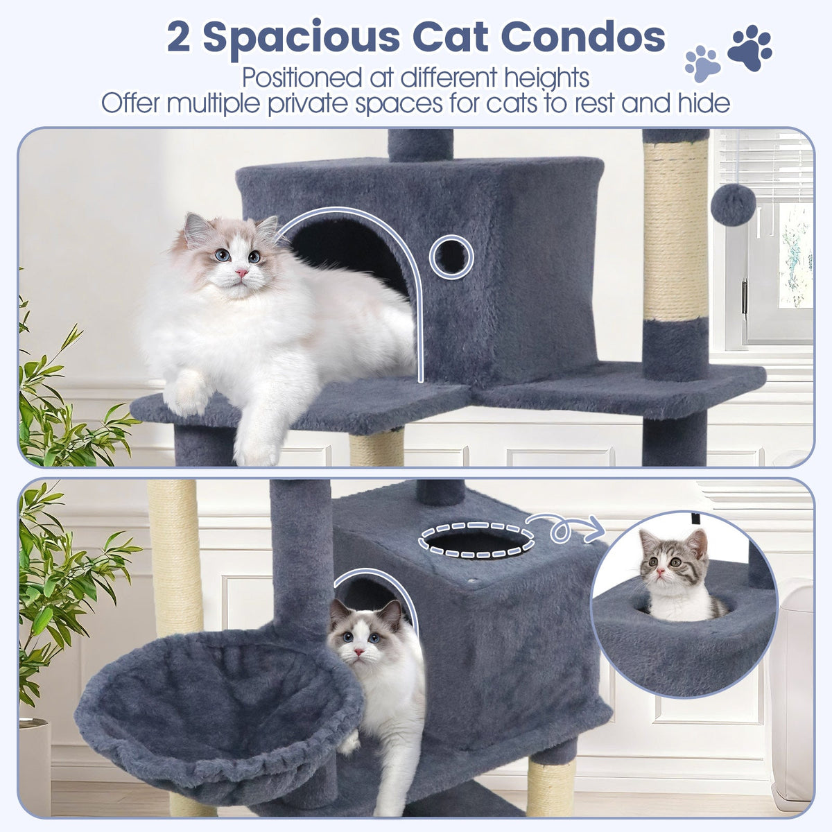 66" Cat Tree with 2 Condos