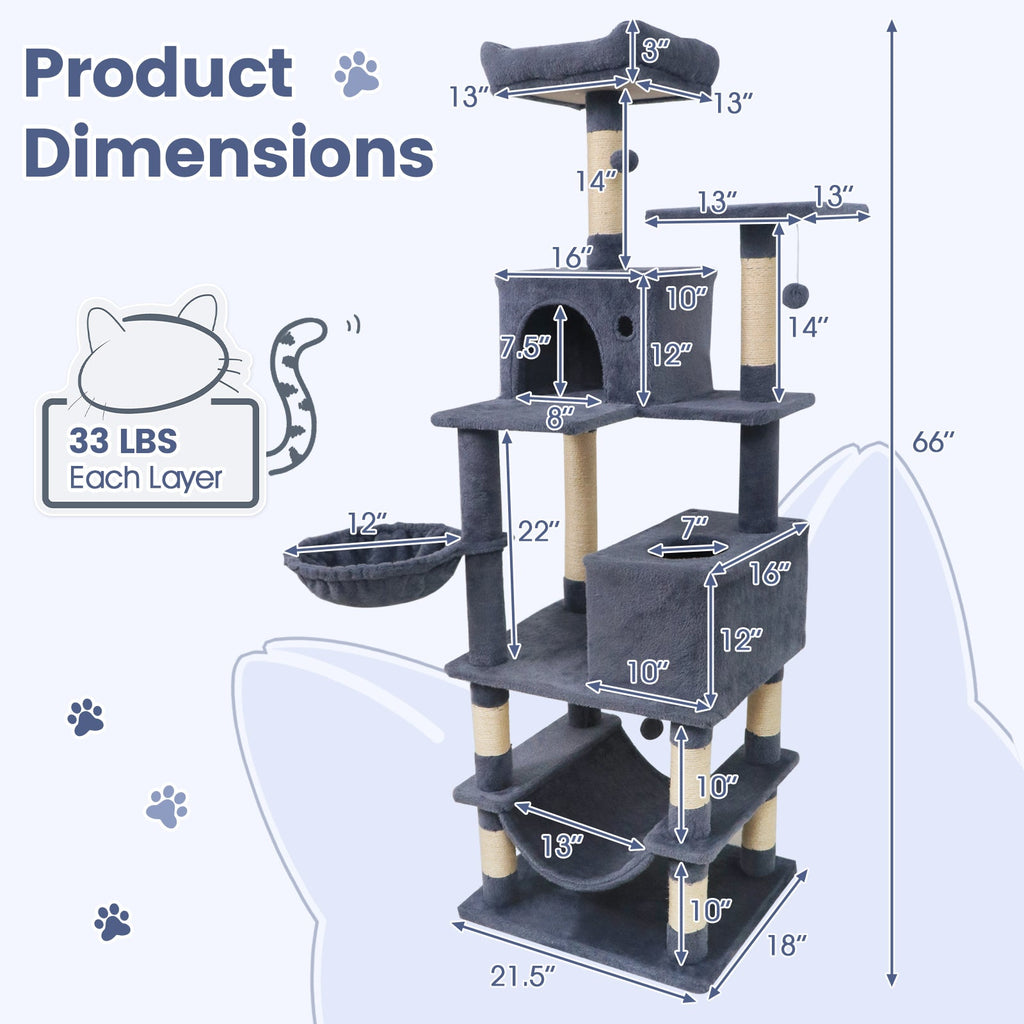 66" Cat Tree with 2 Condos