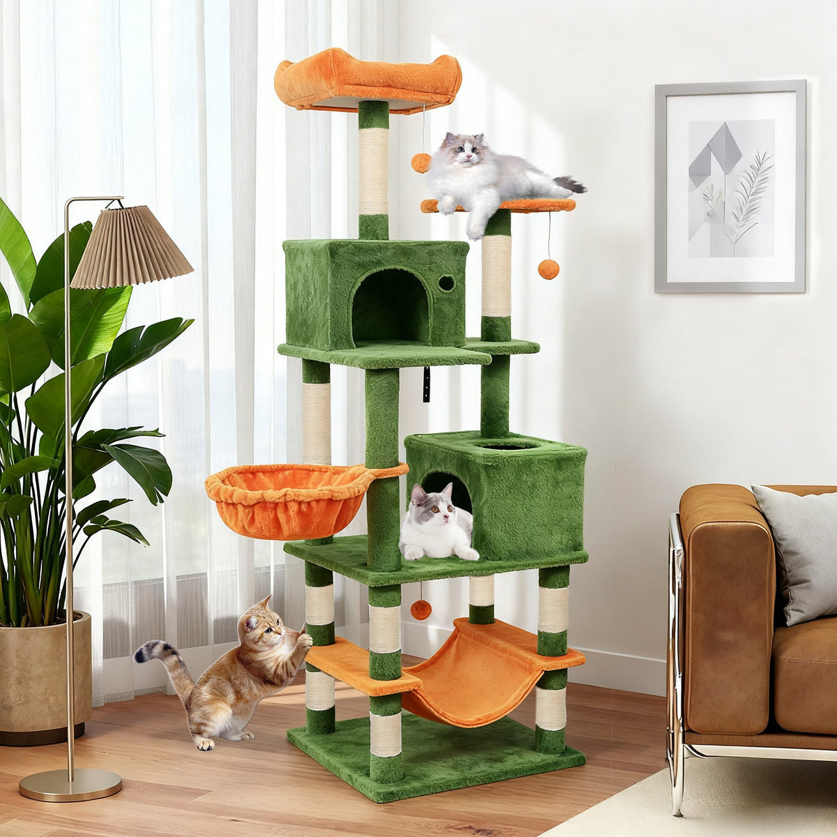 66" Cat Tree with 2 Condos