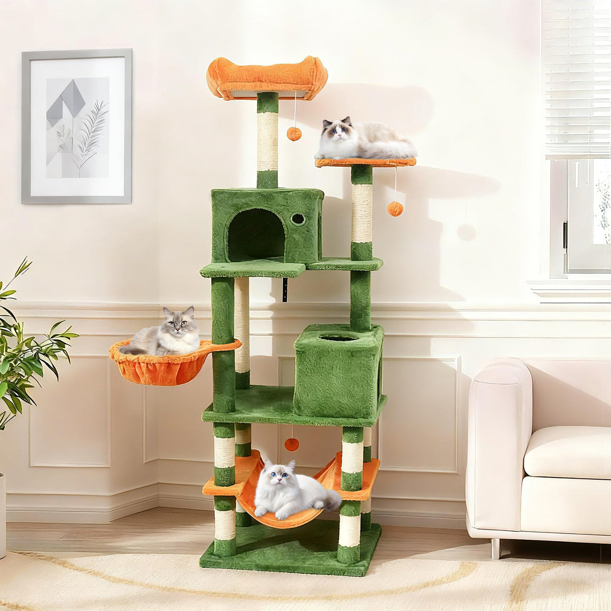 66" Cat Tree with 2 Condos