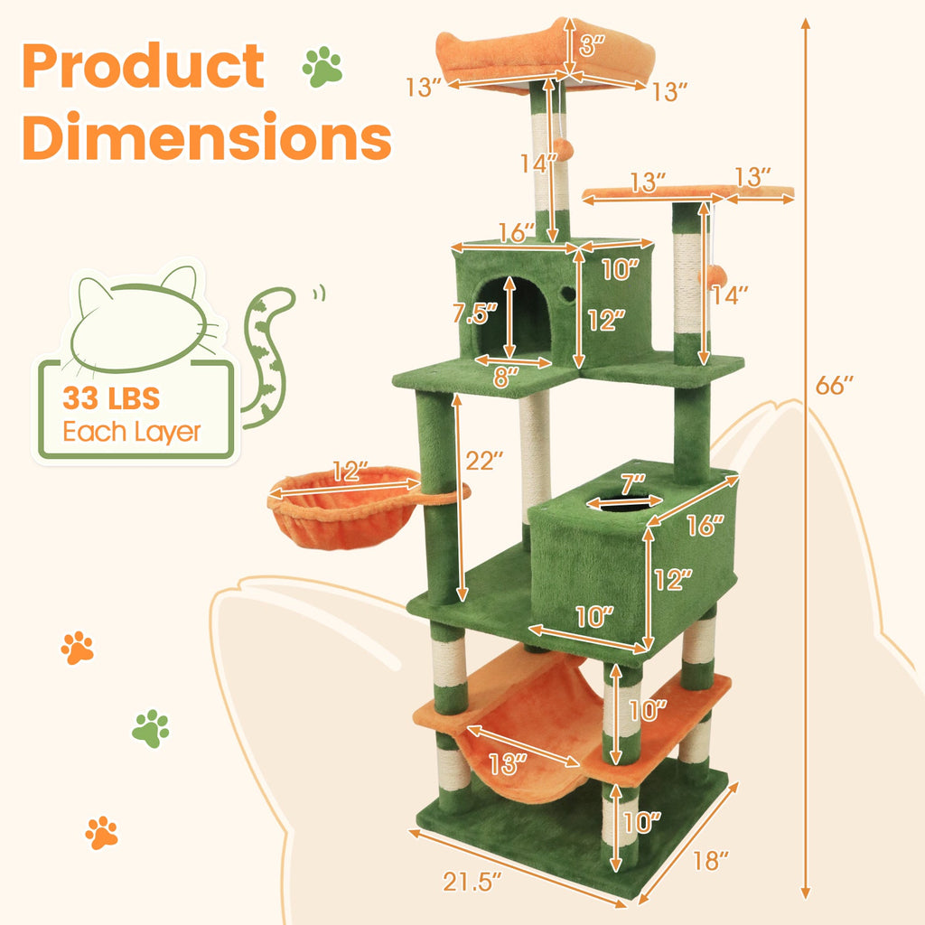 66" Cat Tree with 2 Condos