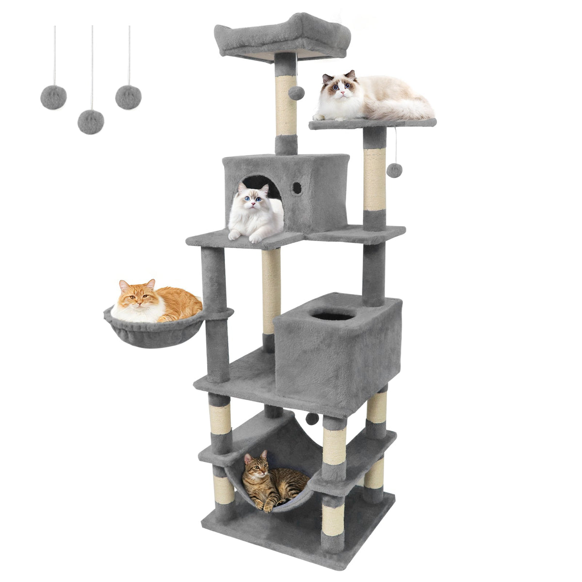 66" Cat Tree with 2 Condos