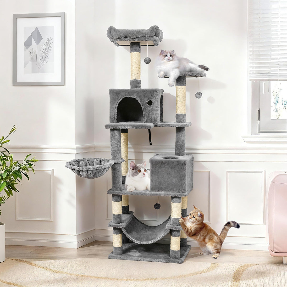 66" Cat Tree with 2 Condos