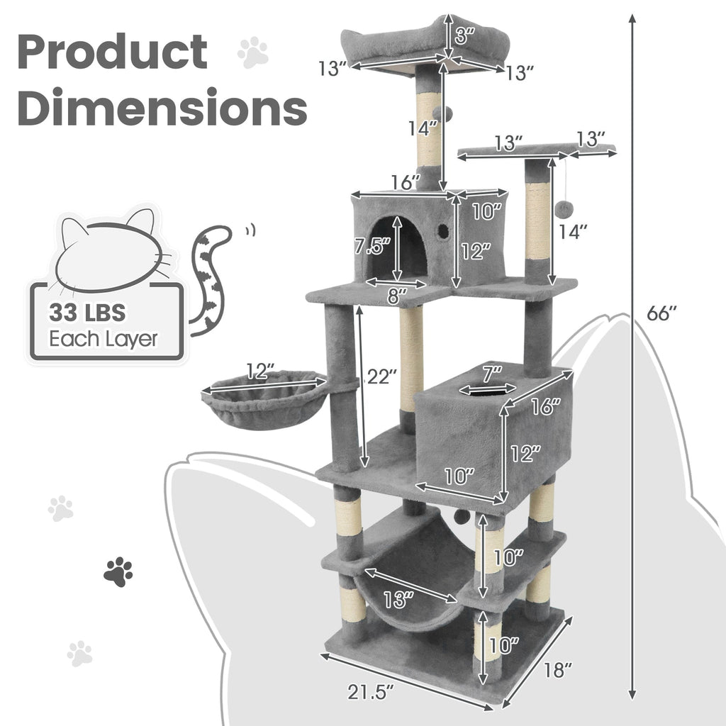 66" Cat Tree with 2 Condos