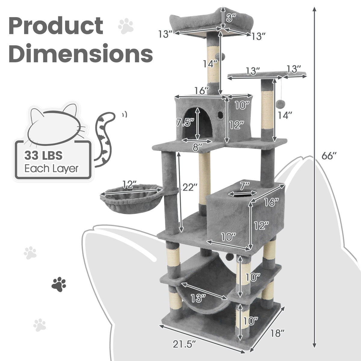 66" Cat Tree with 2 Condos